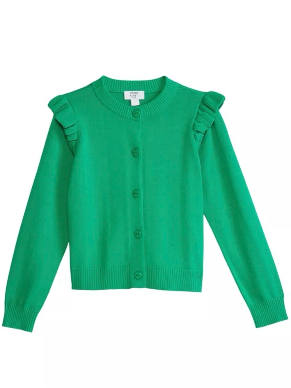 Crown & Ivy Girls Green Long Sleeve Cardigan Sweater, Size Medium